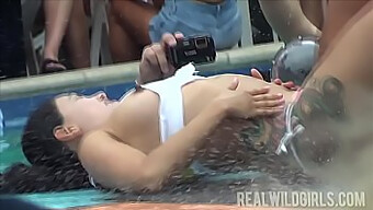 College Sluts Twerk In Poolside Competition